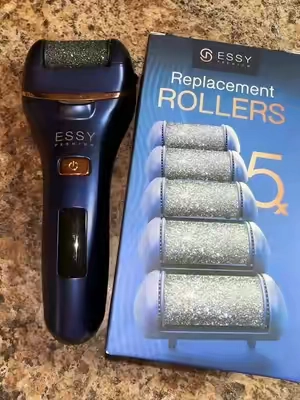 Get sandal-ready feet at home with the ESSY Premium Rechargeable Electric Callus Remover. This powerful foot care tool helps smooth dry, rough, and cracked heels with two speeds, multiple replacement rollers, a waterproof design, and a rechargeable USB battery. Perfect for easy at-home pedicures and soft, healthy-looking feet. #ESSYPremium #ElectricCallusRemover #FootCare #AtHomePedicure #SelfCare 