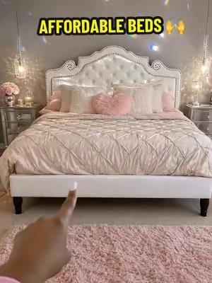 This bed is so perfect and affordable 😍 11/10 #bed #sale #furniture #bedroom #pinkaesthetic 