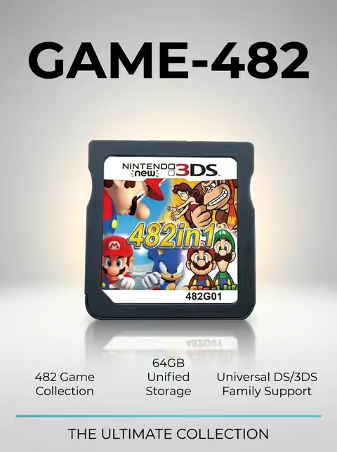 Introducing GAME-482. The definitive handheld archive. 482 classic titles, instantly accessible on a single, high-density cartridge. Precision-engineered for seamless compatibility with the entire Nintendo DS and 3DS family. No setup. No downloads. Just pure, uninterrupted play. All your worlds, united in one. #Game482  #RetroGaming  #NintendoDS  #GameCollection  #GamingTech  #MinimalTech  #FlagshipGaming  #HandheldGaming