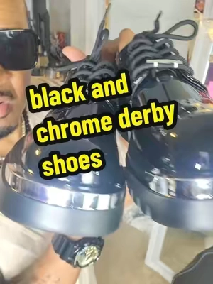 these are black and chrome Derby shoes if you ain't trying to hurt nobody don't get them cuz this is straight style elevating any outfit you feel me!? #BlackDerbyshoes #chromeshoes #dressshoes #menshoes #mendressshoes 