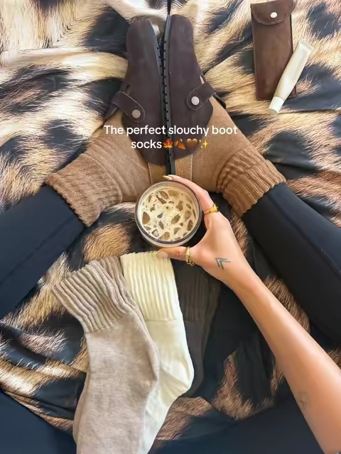 5 pairs of the coziest slouchy socks you'll wear all fall. 🤎 They instantly make boots, sneakers, & clogs look so much cuter—and they're thick, comfy, and perfect for sweater weather. 🍂  #FallFashion #slouchsocks #CozyStyle #fallaesthetic #tiktokshopcreatorpicks 