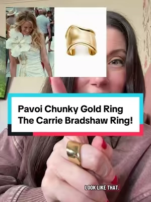 @PAVOI This ring is so Carrie Bradshaw coded it has to be an inspired by. It’s 14k plates gold, waterproof and and has turned into my fav everyday ring. #pavoi #carriebradshaw #goldring #sexandthecity #statementring 