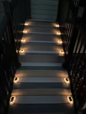 These are so pretty at night. I love how you can choose different colors and patterns. #deck #decklights #outdoorlighting #solarlights #outdoorliving 
