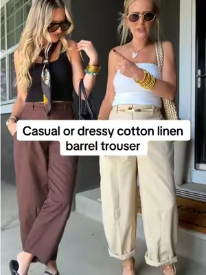 I’m 5’2” 110# 27.5 ”waist 37.5” hips Sz:S  These cotton linen barrel leg trousers are for moms who want a trendier shape without going full oversized. They have that relaxed, modern barrel fit but still feel polished enough for work, errands, or an easy fall transition outfit.  #linenpants #cottonpants #trouserpants #tiktokshopsummersale #TikTokShopSummerTurnUp @Uaneo thank you for gifting this to try 