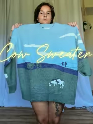 A cow sweater?!? So cute #tiktoksummersale #fallsweaters #sweaterweather #styleinspo #fallfashion 