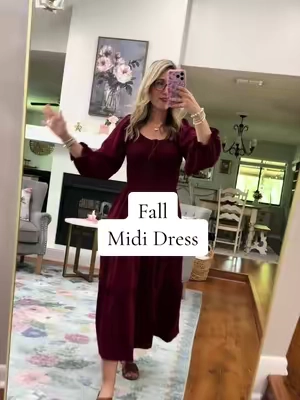 This midi dress for fall is gorgeous!!! It’s true to size. I’m 5’7” 140 in a medium. @Grace Karin #falldress 