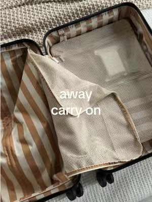 the stripes inside?? this is the prettiest carry on everrr #luggage #away #travel #travelessentials #carryon 