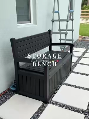 The best addition to our outdoor space ☀️🏝️✨  #storagebench #patioseason #patiobench #outdoordecor #falldealsforyou 