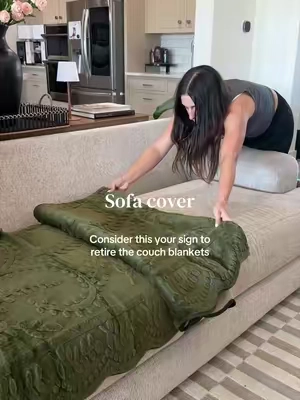 If your couch is the most-used piece of furniture in your house this is necessary #couchcover #sofacover #protection #machinewashable #nonslipcover 