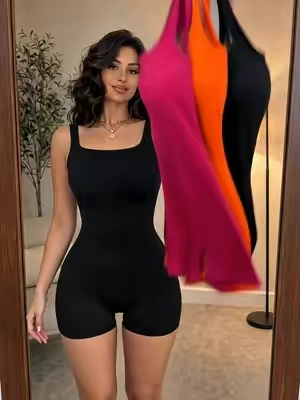 Women's Solid Minimalist Basic Backless Strappy Strap Sleeveless Tank Romper#romper #jumpsuit #bodysuit #OOTD #tiktokshop 