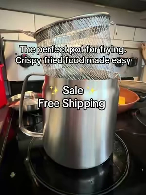 Stainless steel deep fryer pot - Crispy fried food made easy - perfect for fired pickles, fries, shrimp and much more! You can boil in this pot too!  @VonaCook #tiktokshopsummersale  #Deepfryer  #Kitchengadget  #Homecooking  #tiktokshopcreatorpicks    