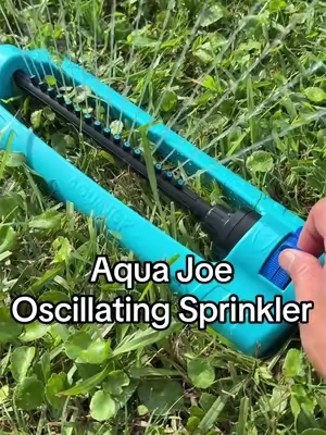 The Aqua Joe Oscillating Sprinkler makes it easy to water your lawn with adjustable coverage and a stable ground spike design that stays put while it runs. #AquaJoe #OscillatingSprinkler #LawnCare #GardenTools #YardMaintenance