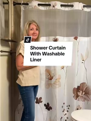 Love that the hooks are built right in and the liner is washable! #ShowerCurtain #BathroomMakeover #bathroomdecorations 