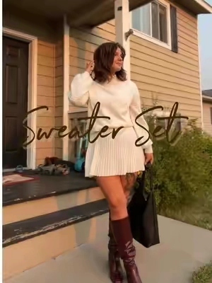 Such a cozy sweater/skirt set 🤎✨ #sets #sweater #falloutfits #fallaesthetic #tiktoksummersale 