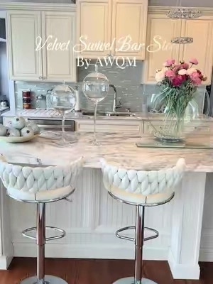 Set of Four Velvet Swivel Bar Stools @AWQM #barstools #barstool #kitchen #chairs #chair