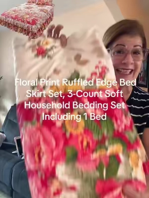 Floral Print Ruffled Edge Bed Skirt Set, 3-Count Soft Household Bedding Set Including 1 Bed ##paratiiiiiiiiiiiiiiiiiiiiiiiiiiiiiii##TikTokShopp##tiktokshopsummersale