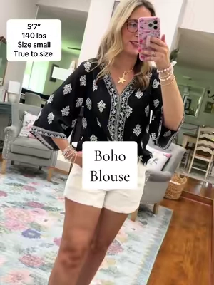 The prettiest work friendly blouse with 3/4 sleeves. No stretch so go true to size. I’m 5’7” 140 in a small. @shewin_official_us 