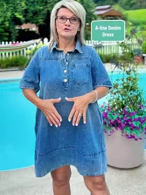 Women's Casual Short Sleeve Shirt Dress, A-Line Swing Mini in Breathable Cotton Denim #tiktokshopsummersale #SummerWins #denimdress #denimoutfit #womensfashiontrends @Elengatine USA 