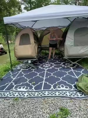 I wanted to see if I could fit all three of my foldable cot tents under a a canopy and created my own little tent village. #foldablecottent #camping #glamping #canpingseason #outdoorliving @Outsunny 