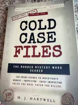 Cold Case Files Murder Mystery Word Search is the perfect puzzle book for true crime fans who love solving mysteries. Search for clues, crack challenging word searches, and work your way through 120 cold cases as you rise from Rookie to Chief Inspector. A fun brain game and unique gift for puzzle lovers, mystery readers, and detective enthusiasts. #ColdCaseFiles #WordSearch #MurderMystery #PuzzleBook #TrueCrime 