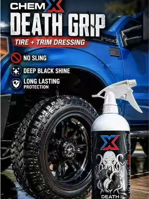 Zero sling. Just deep, clean shine. #ChemXDeathGrip #DeathGripTireShine #TireAndTrimDressing #CarDetailingProducts @Chem-X 