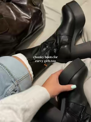 Wide calf friendly boots 🐈‍⬛🖤 #chunkyboots #fallfashion #falloutfits #tiktokshopsummersale #curvyfashion 