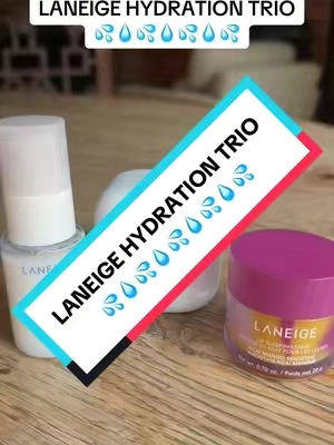 Laneige Hydration Essentials Trio, Water Bank Moisturizer 50mL, Lip Sleeping Mask, and Cream Skin Toner & Moisturizer 30ml. EXCELLENT DEAL‼️💧💦 #skinhydration #tiktokshopcreatorpicks #laneige #hydratingskincare #lipcare @laneige_us 