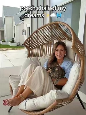 🦋 Living here until further notice. 🙌 #eggchair #porchdecor #patiofurniture #patiomakeover 