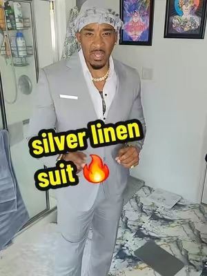 silver linen suit looks freaking expensive as hell feels amazing and summer ready! #linensuit #beachsuit #boatsuit #summersuit  #mensuits 