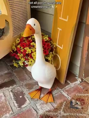 The fall porch decor piece everyone will ask about 🪿🍂 This metal porch goose adds the cutest touch to your Halloween and autumn outdoor decorations. #porchgoose #porchdecor 