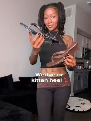 Wedge or kitten heel? 🤎 I honestly can’t choose. #SummerShoes #KittenHeels #WedgeSandals #VacationStyle #TikTokShop