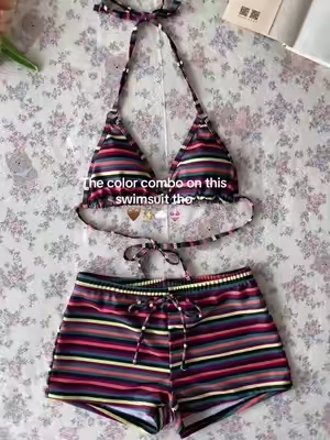 The cutest striped swim suit #swimsuitoutfit #swimsuithaul #bikini 