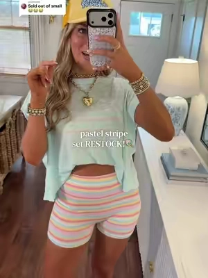 Replying to @🩵Baby Jane🩵 finally back! Cannot WAIT for you guys to see the new colors! Will be posting them next week! Worked with the designers to make some new stripes in fall colors and I think yall will love them!!💛 wearing size M! #boujeeonabudget #workoutset #bamarush #affordablefashion #pilatesprincess 