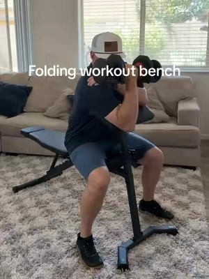 Folding workout bench with bleacher curl and leg extension all in one set up. #homegym #fitnesstips #Fitness #homegymideas #workoutfromhome 