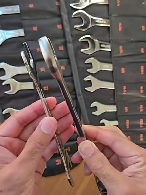 Tired of standard tools being too thick for tight spaces? This ultra-thin 3mm chrome vanadium open-end wrench set covers SAE and metric sizes to easily reach squeezed fasteners every single time. #wrenchset #mechanictools #hardwaretools #garagetools #mobilemechanic 