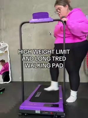 This walking pad has a higher weight limit of 300 pounds and a longer tread of over 48 inches. If you have long legs or a long stride, this is the walking pad for you. Also, I love how high the handlebar comes up and you can completely fold it down as well if you want to store the walking pad. #tiktokshopsummersale 