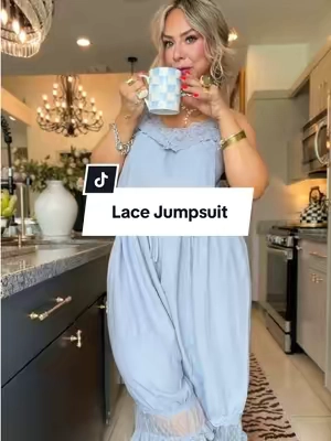 A jumpsuit that cinches your waist & has lace🩵 sold! @CiderEssentials @Cider USA #jumpsuit #jumpsuitstyle #midsizeoutfits #tiktokshopsummersale 