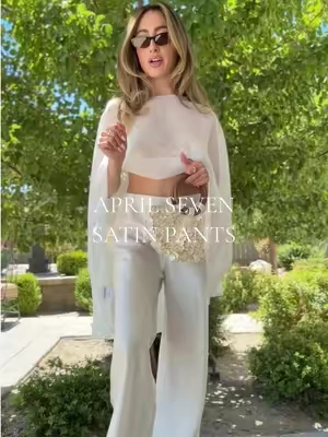 The satin pants that you get in every color for fall. Wearing a size S PETITE, I’m 5’3” 120 lbs (35” bust, 26.5” waist, 36.5” hips).  @April Seven Studio 