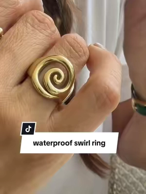 NEW! The most gorgeous swirl statement piece ring ! Not only is it waterproof it is absolutely beautiful! Take it on vacation or wear it everyday! #chunkyrings #vacationrings #tiktokshopsummersale  #tiktokshopcreatorpicks #waterproofjewelry 