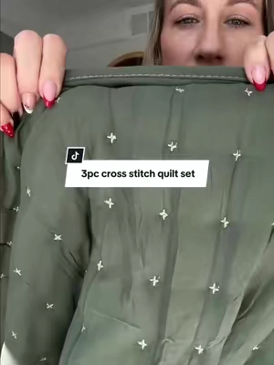 This is a 3pc cross stitch quilt set that is super soft and not flat or stiff like a regular quilt.  @WDCOZY  #quilt #quiltset #comforterset #beddingset #tiktokshopsummersale 