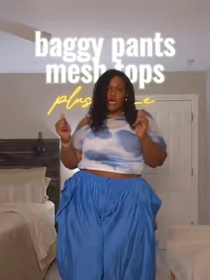 When the pants are oversized and dramatic, a fitted mesh top gives the outfit exactly the balance it needs. 💙 These baggy statement pants bring comfort, movement, and plenty of personality, while the mesh top keeps the look fitted and intentional. It’s an easy outfit formula for anyone who loves relaxed clothing but still wants to show their shape. Wear this for brunch, a concert, vacation, a creative event, or any day when basic pants simply will not do. 😂 Are you into the oversized-pants trend, or do you prefer a closer fit? Tap the 🛒 to shop the look #mesh #croptop #baggypants #widelegpants #widefit 