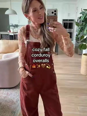 🍁Prettiest fall color! Corduroy overalls, fit true to size. Size up if between sizes.  #fallstyle #affordablefashion #fallfit #lookforless #summertofall 