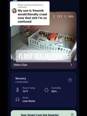 Replying to @ForeverFitLAtina I sped up the beginning on 7x but she just hangs out! Obviously if I left her in there for a long time I’m sure she would but I always go in to get her within 2-3 minutes of her actually sitting up #floorbed #toddlermom #18monthold 