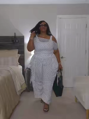 This polka-dot matching set gives you a complete statement outfit without making you figure out what goes together. 🤍🖤 The cold-shoulder top adds a little drama, while the relaxed pants give you comfort, movement, and an outfit that still looks intentional. Wear the pieces together when you want maximum impact, then separate them and style each one with basics to get even more use from the set. Perfect for brunch, vacation, a creative event, dinner, or any day when a basic outfit simply will not do. Would you wear the full matching set or style the pieces separately? Tap the 🛒 to shop #polkadot #officeoutfits #matchingset #totebag #widelegpants 