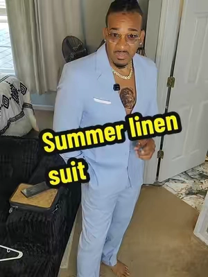 The light blue linen suit ready for any occasion dress it up formal or dress it down you don't worry about getting ready when you know you stay ready #mensuits #summersuit #boatsuit #linensuit #beachsuit 
