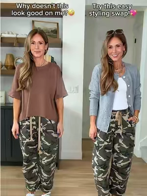 ✨Easy outfit formula for camo pants! // Follow for daily styling ideas!  #stylingtips #stylingideas #outfitideas #falloutfits #fallstyle 