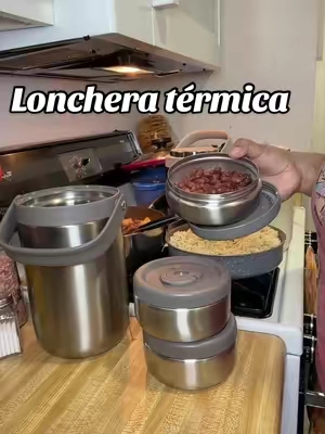 Juego de Lonchera y recipiente de almacenamiento al vacío de acero inoxidable con aislamiento de 3 capas, a prueba de fugas, juego portátil para preparar comidas con cubiertos, conserva la temperatura de los alimentos (frío y calor), mantiene la frescura por más tiempo, Lonchera compactas de acero.#Lonchera#lonche #lunchbox #comida #trabajo 
