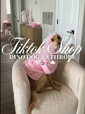 Dino dog bathrobe 🌸🤍💒🧘🏼‍♀️☁️#fyp #dogtowel #dogbathrobe #dogbath #doggrooming 