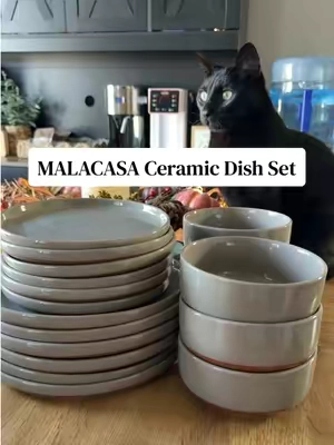 LOVE! They are heavy, well made, & sooo beautiful! Crafted from premium ORC ceramic clay. Lead-free, cadmium-free, & dishwasher/oven/microwave safe! #dinnerplateset #dinnerwareessentials #ceramicdinnerware #malacasa #cozyhomevibes 