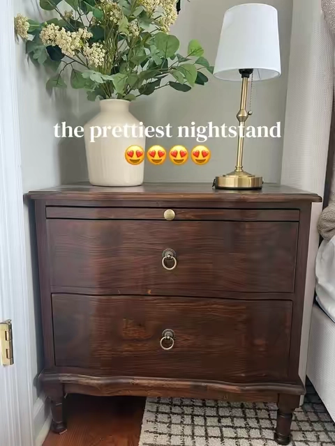 Absolutely gorgeous wood nightstand with two drawers, pull out tray, and a plug. 💕💕💕 #nightstand #endtable #bedroomfurniture #furniture 